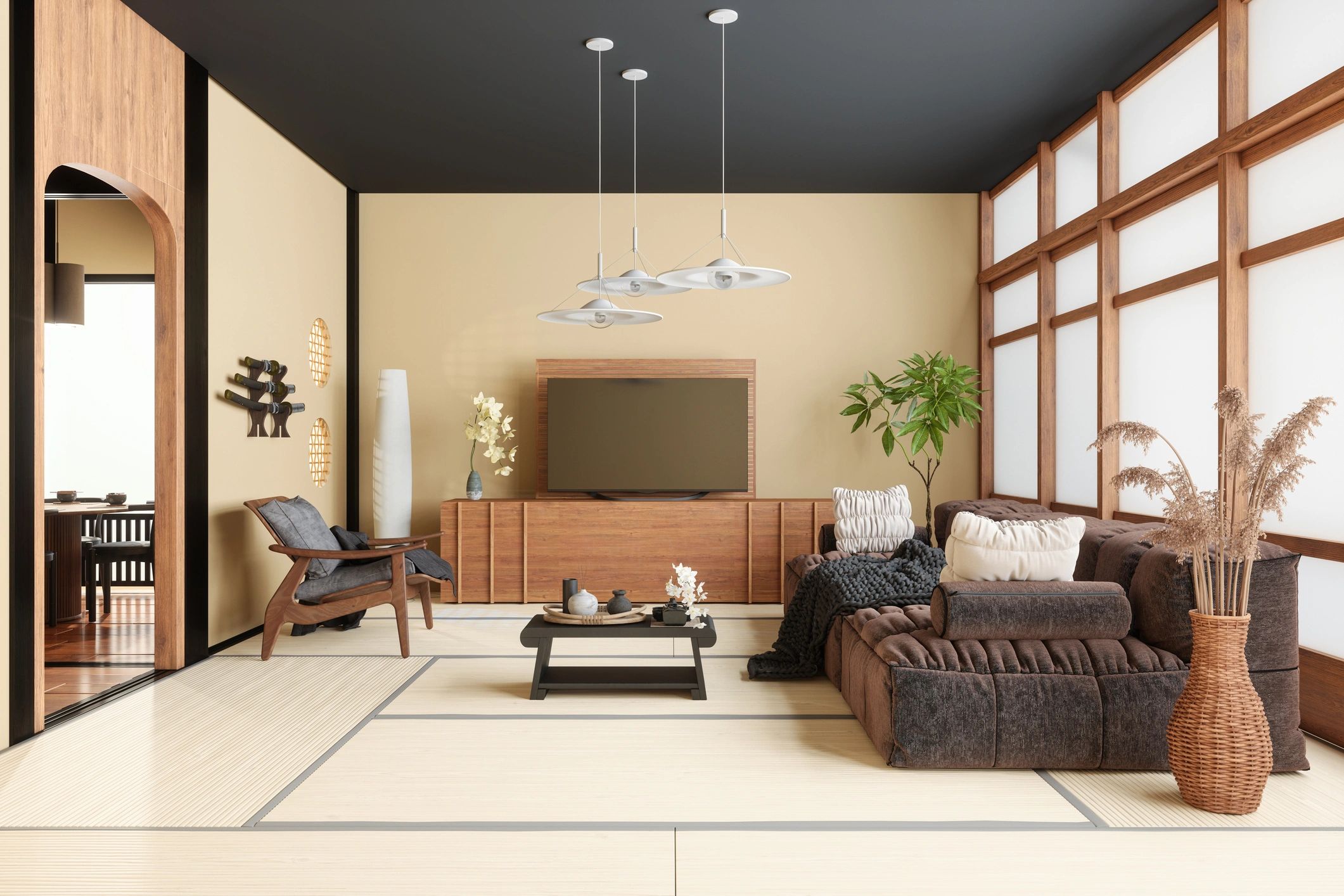 Designer entertainment unit in a refined living room