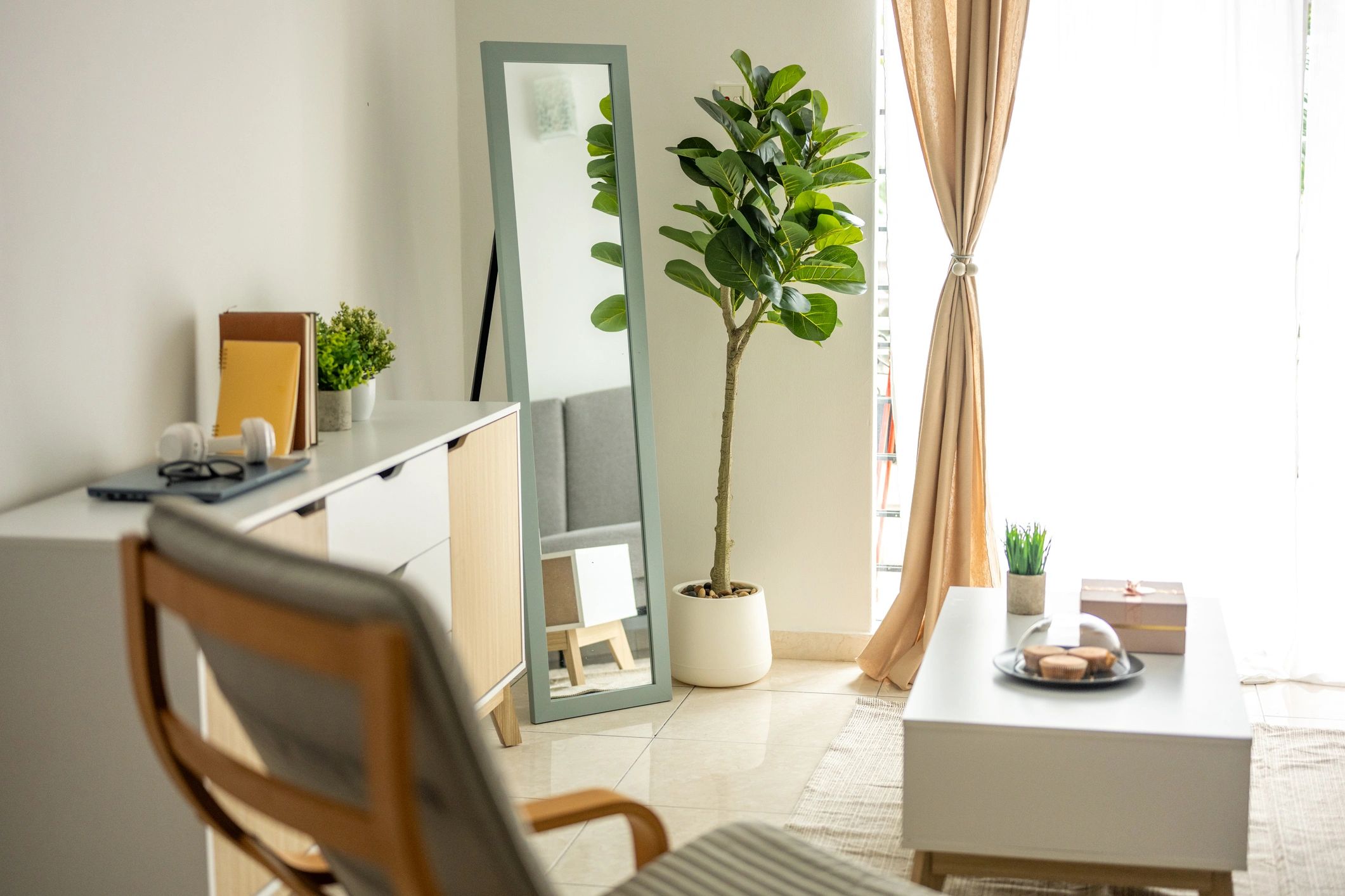 Functional living room with cabinet and TV zone