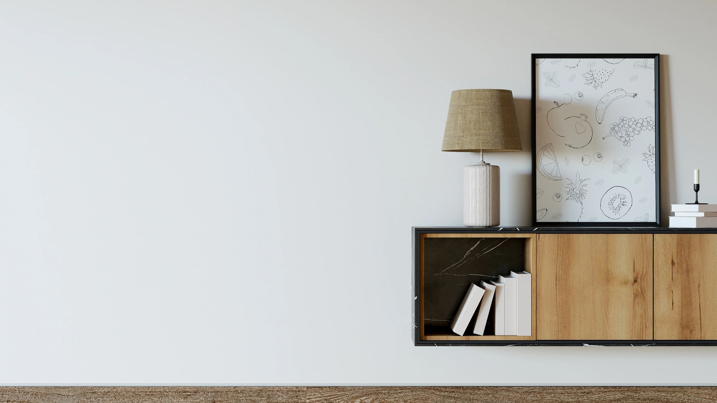Wooden media console with minimalist styling