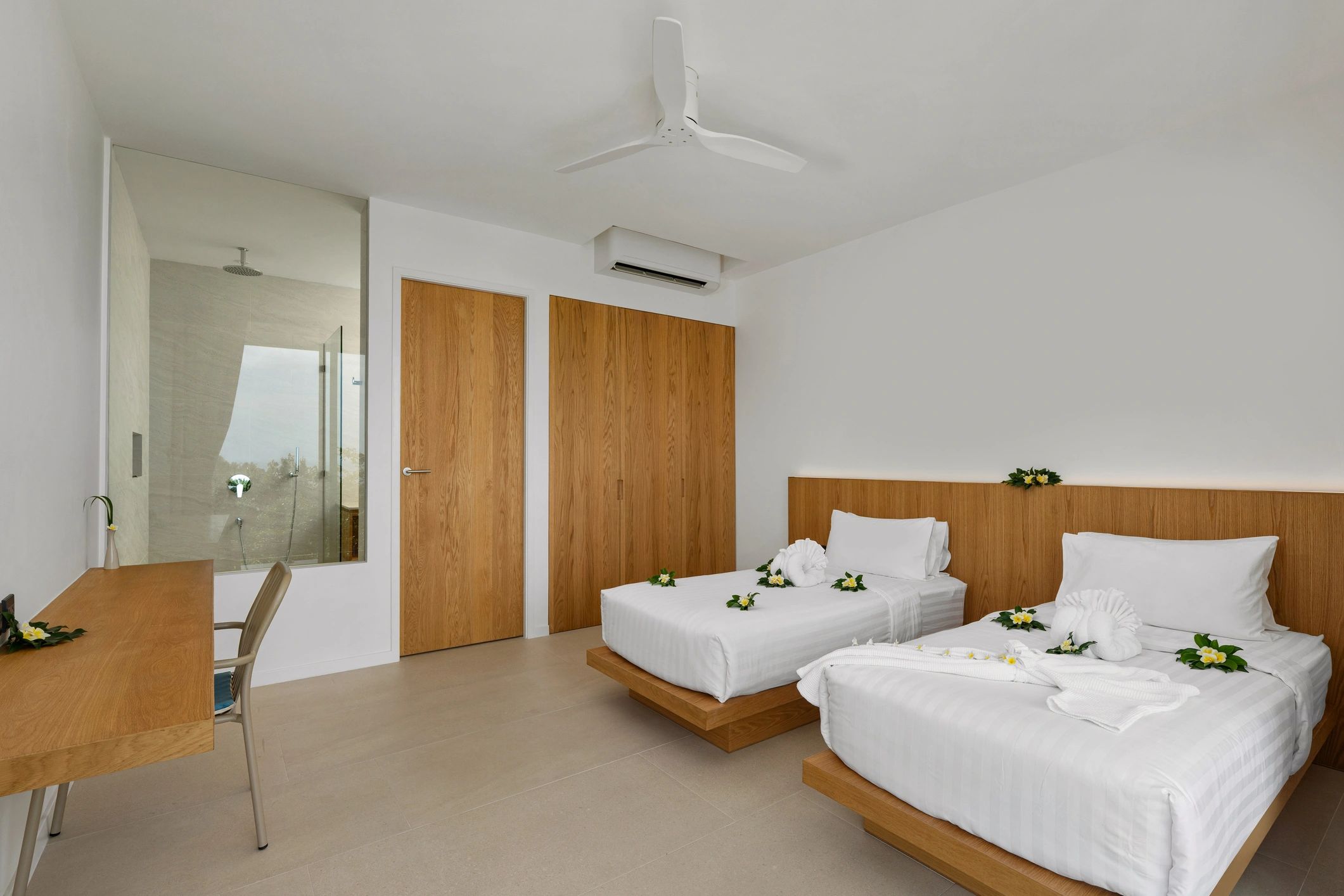 Contemporary bedroom showcasing practical bed layout